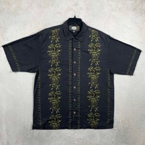 Tommy Bahama Hawaiian Shirt Mens Medium Black Pineapple Floral Double Sided
